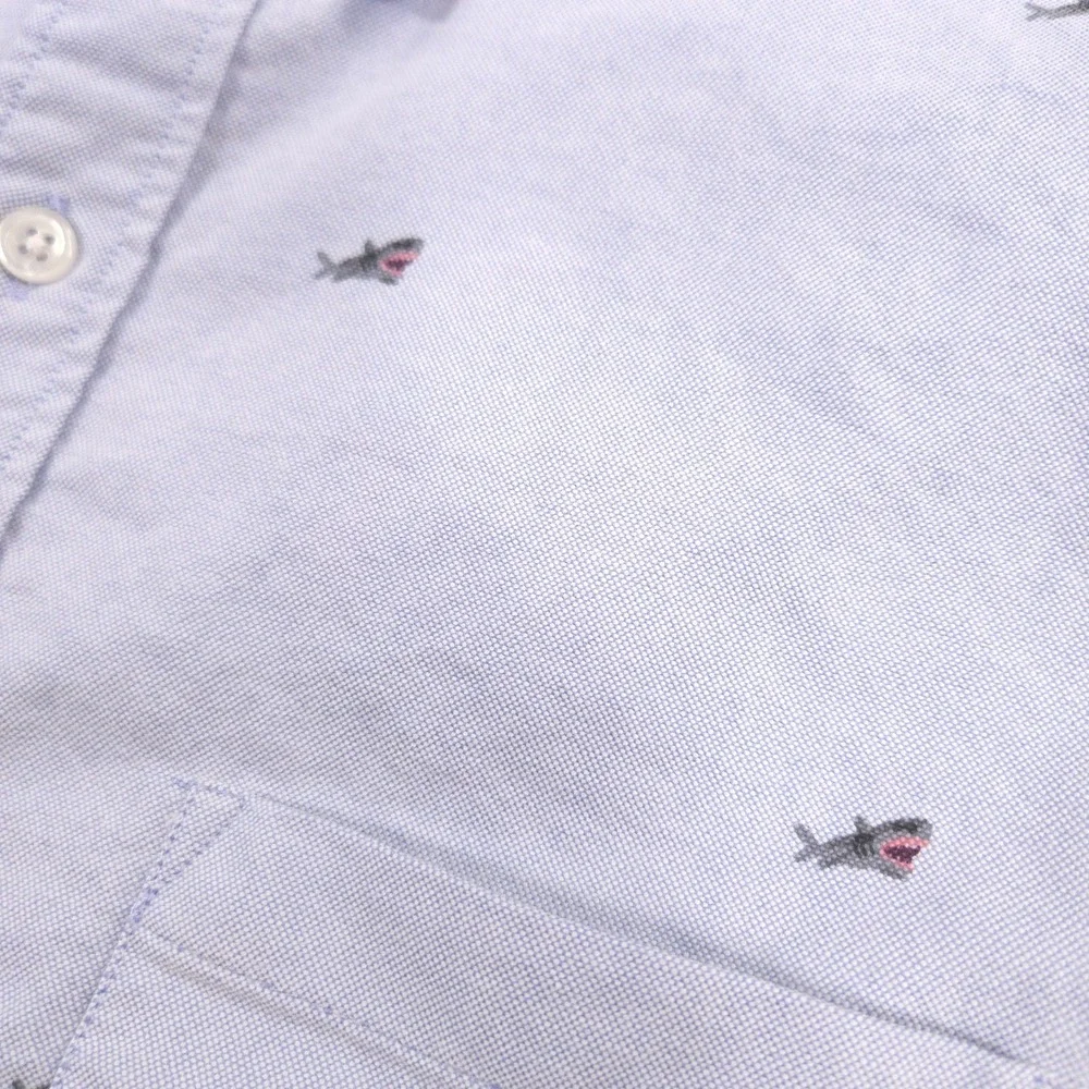 J Crew Oxford Shirt Mens M Blue Embroidered Great White Sharks Flex Short Sleeve